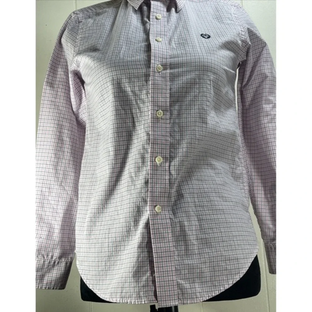 Ralph Lauren Youth Button Down Shirt Blue Pink‎ Check Long Sleeve Cotton Size 14